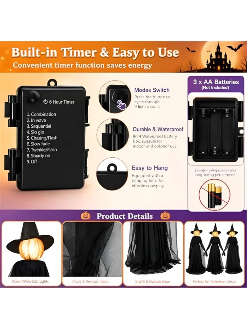 Halloween Witch Decorations Outdoor, 6 FT Set of 3 Holding Hands Witches Stakes